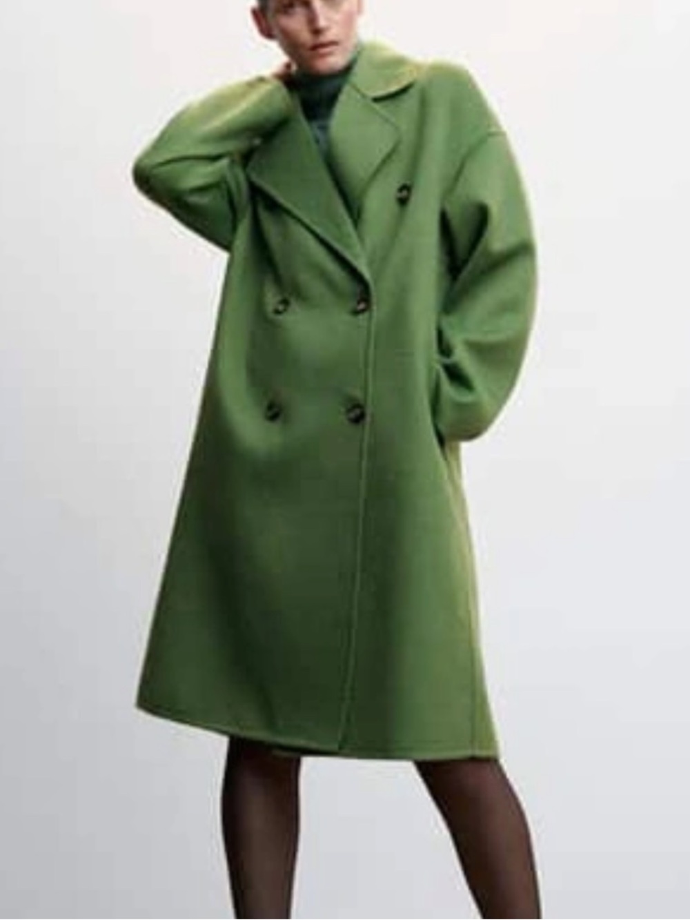 Mango Handmade Oversized Wool Blend Coat! Size L Green $230 NWOT